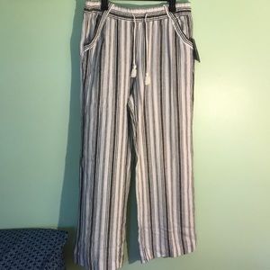 Woven Linen Striped Pants